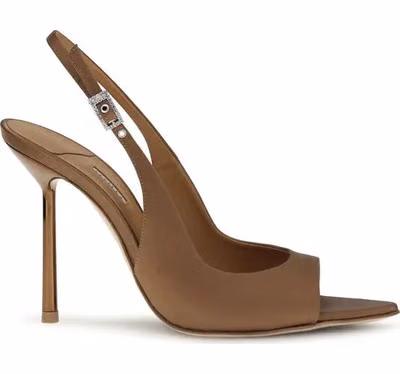 Brown Silk Stiletto Heel Sandals