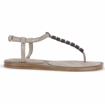 Beige Calf Leather Bos Taurus Flat Sandals