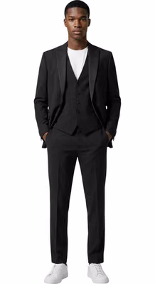 Black Polyester Three-Piece Suit