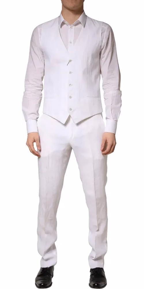 Dolce & Gabbana White SARTORIA Linen 2 Piece Men Formal Suit