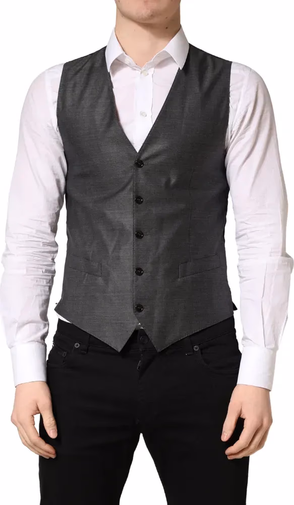 Dolce & Gabbana Dark Gray Wool Dress Formal Waistcoat Vest
