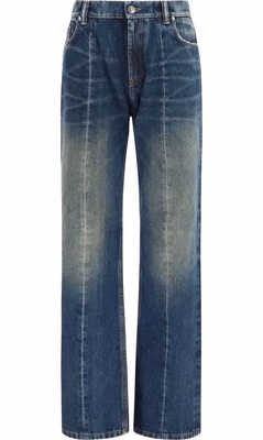 Blue Cotton Straight-Leg Jeans