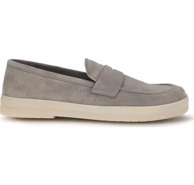 Gray Calf Leather Bos Taurus Slip-On Loafers