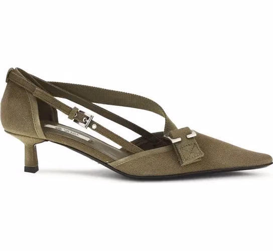 Prada Bicolor Cotton Mid Heel Pumps