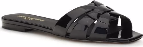 Saint Laurent Black Calf Leather Bos Taurus Flat Sandals