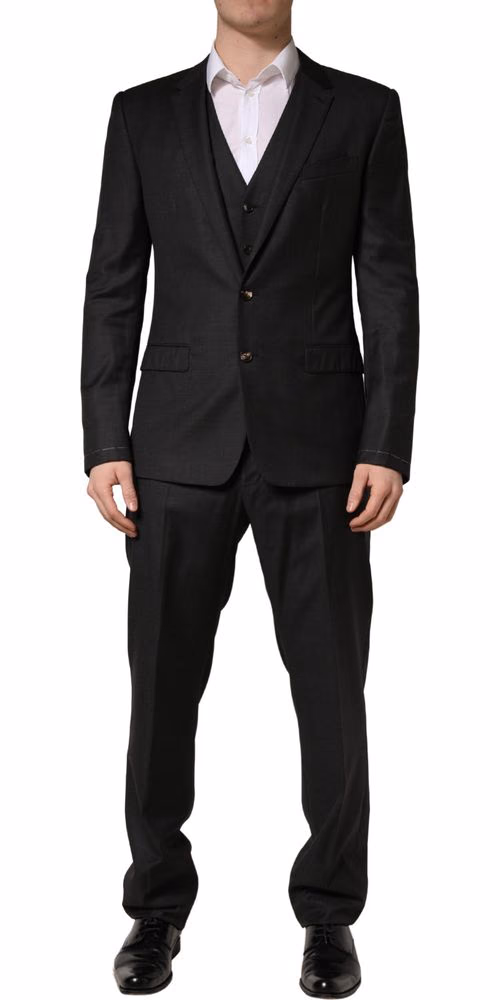 Dolce & Gabbana Black Wool Slim Fit Formal 3 Piece Men Suit