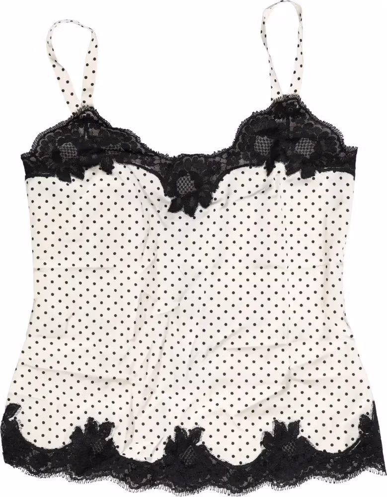 Dolce & Gabbana White Polka Dot Lace-Trimmed Camisole Top Underwear