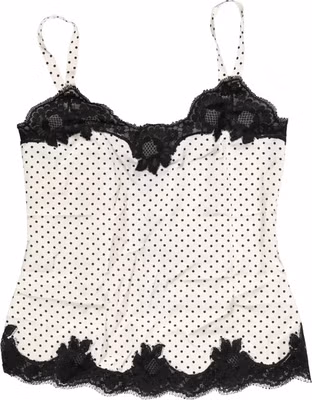 White Polka Dot Lace-Trimmed Camisole Top Underwear