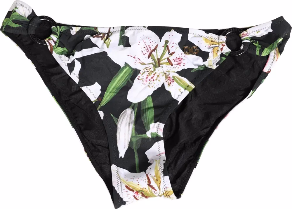 Dolce & Gabbana Black Lily Print Nylon Bottom Beachwear Swimwear