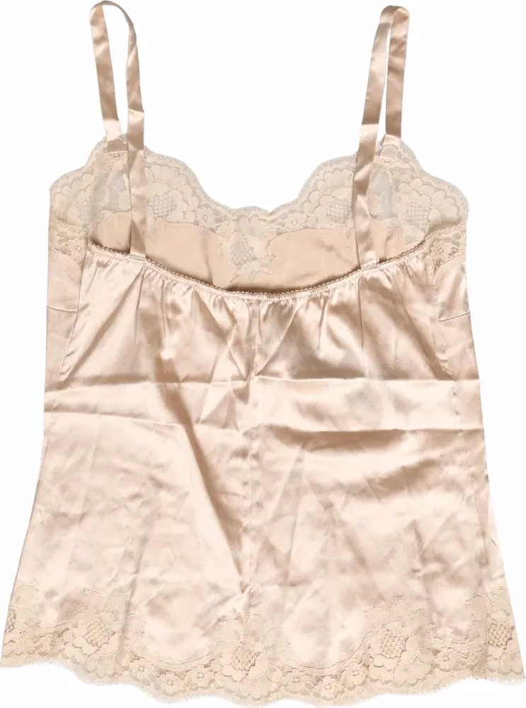 Dolce & Gabbana Beige Lace Silk Satin Tank Lingerie Sleepwear