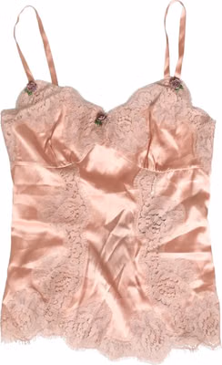 Pink Lace Silk Satin Tank Lingerie Sleepwear