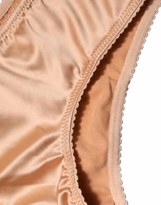 Beige Silk Stretch Mid Waist Brief Panty Underwear