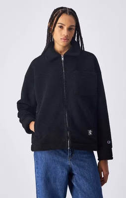 Black Polyester Full-Length Jacket