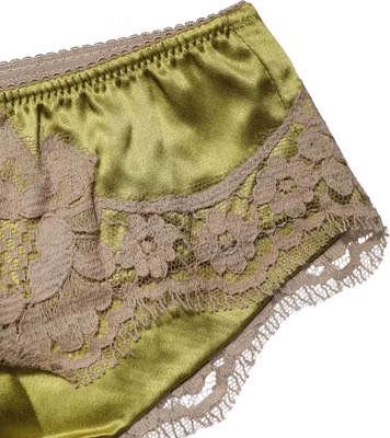 Underwear Green Silk Satin Floral Lace Panty Brief