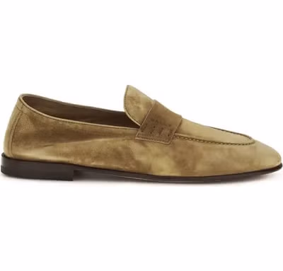 Beige Calf Leather Bos Taurus Slip-On Loafers