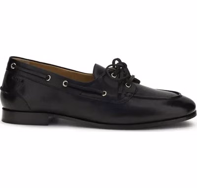 Black Buffalo Leather Slip-On Loafers