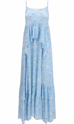 Blue Viscose Long Dress