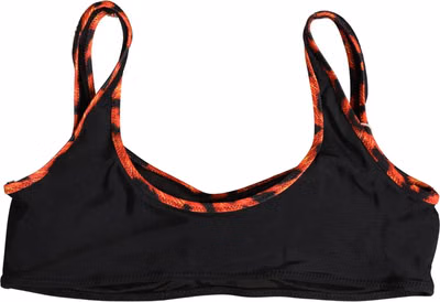 Black Top Orange Leopard Print Bottom 2 Piece Swimwear
