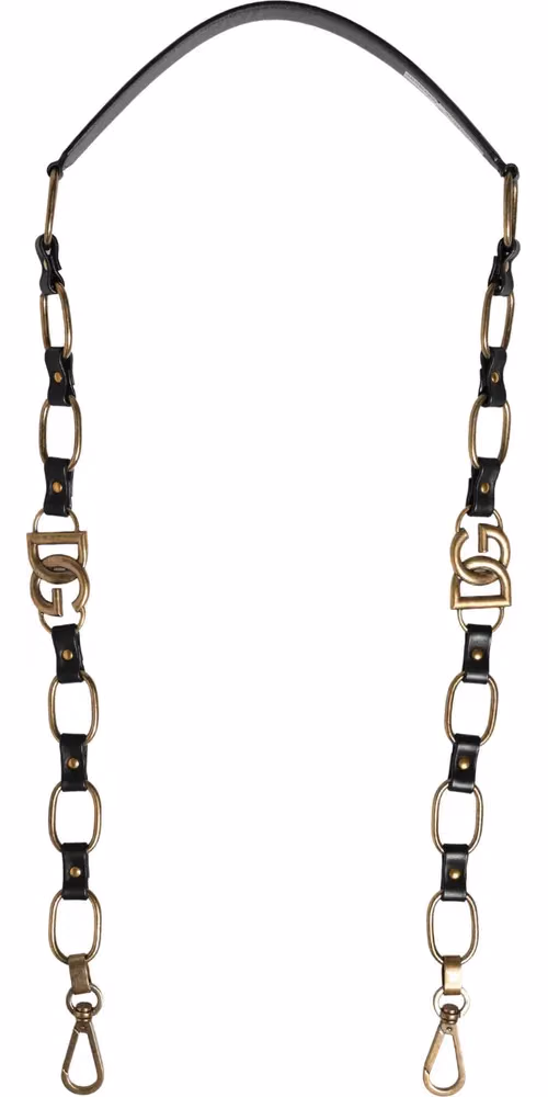 Dolce & Gabbana Black Leather Gold Chain Bag Accessory Shoulder Strap