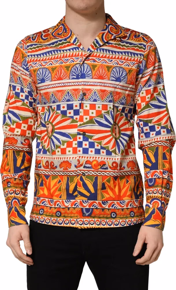 Dolce & Gabbana Multicolor Sicilian Carretto Twill Cotton Men Shirt