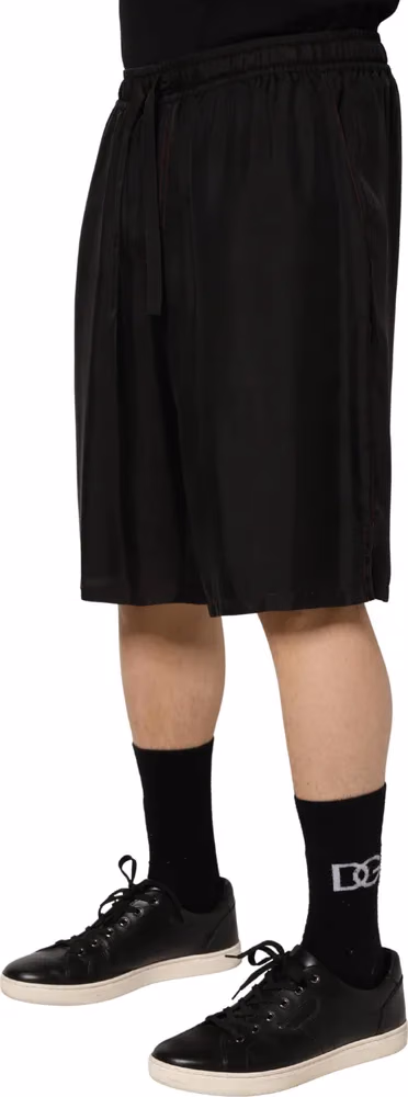 Dolce & Gabbana Black Silk Drawstring Men Bermuda Shorts