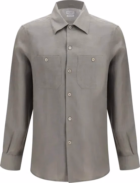 Brunello Cucinelli Bicolor Linen Dress Shirt