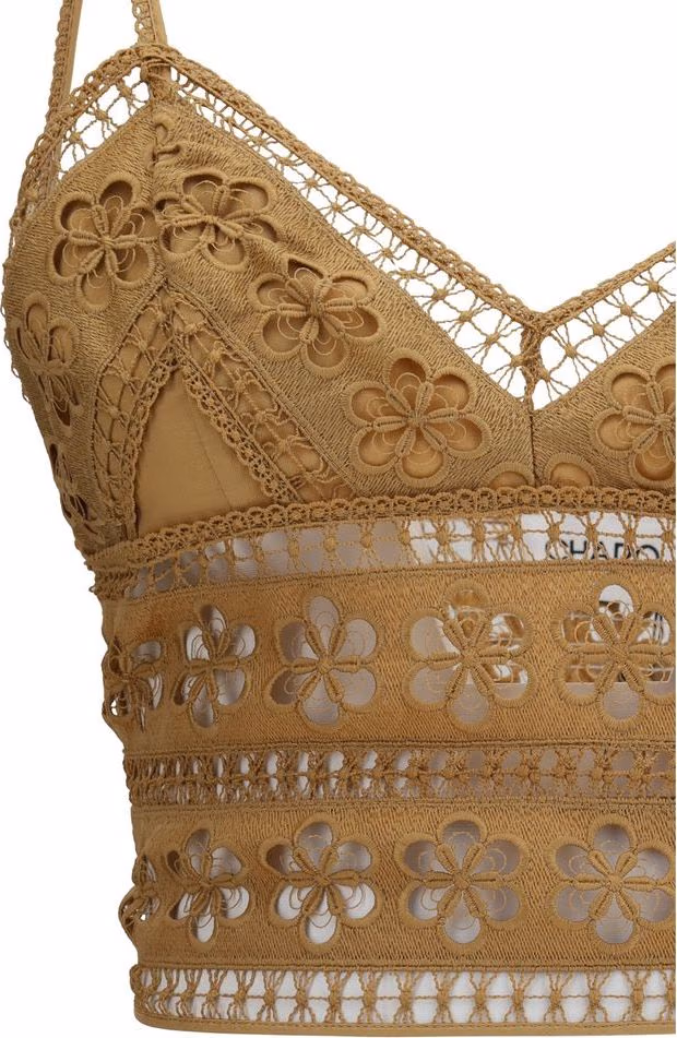 Charo Ruiz Brown Cotton Sleeveles T-Shirt