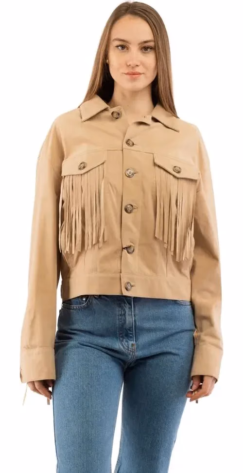 Moschino Beige Cotton Leather Jacket