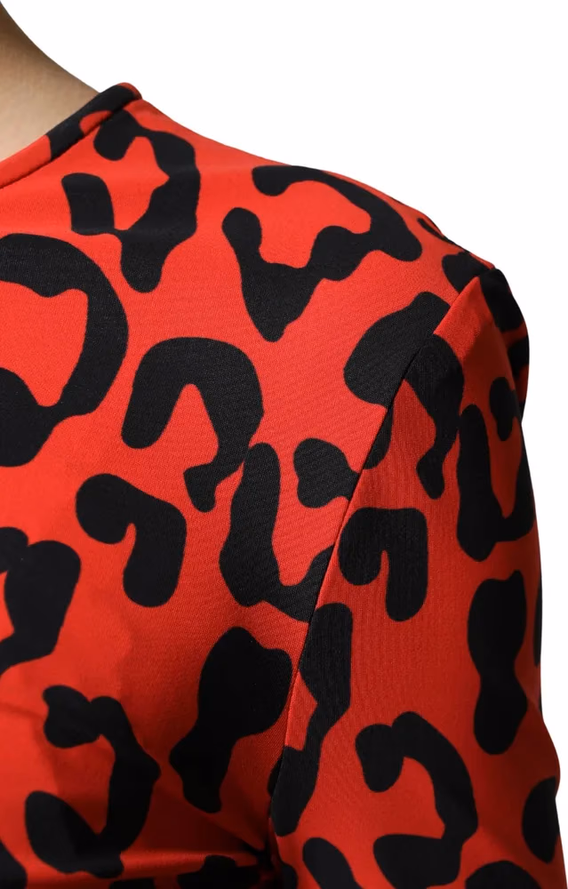 Dolce & Gabbana Red Leopard Print Long Sleeves Midi Dress