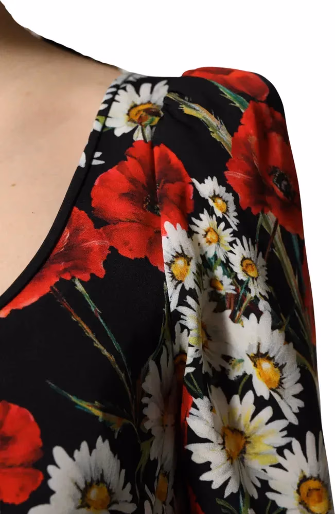 Dolce & Gabbana Black Floral Silk Long Sleeves Gown Dress