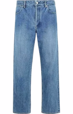 Blue Cotton Straight-Leg Jeans