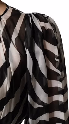 Black White Zebra Puff Sleeves Mini Dress