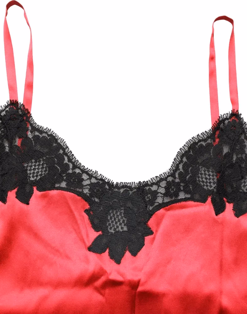 Dolce & Gabbana Red Silk Lace Trim Camisole Sleeveless Tank Top