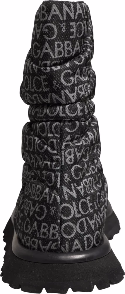 Dolce & Gabbana Black Logo Print Lace Up Snow Boots Shoes