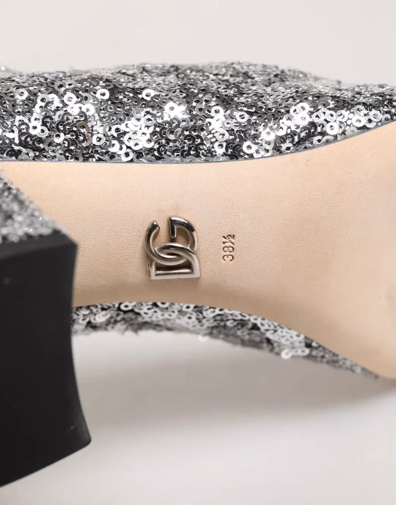 Dolce & Gabbana Silver Sequined Short Boots Stretch Shoes
