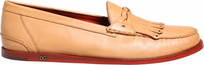 Beige Tassel Leather Men Slip On Loafers Shoes