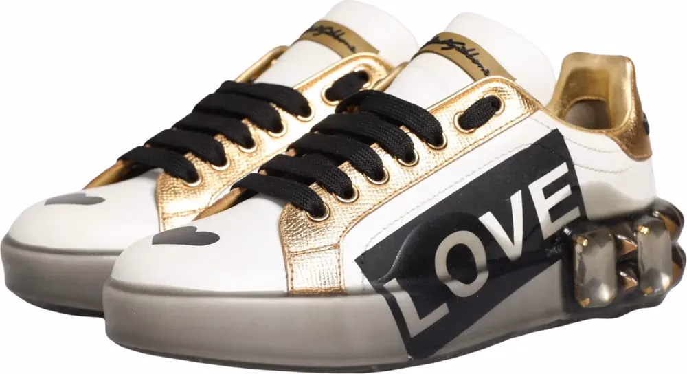 Dolce & Gabbana Multicolor Crystal StuddedLOVE Sneakers Shoes