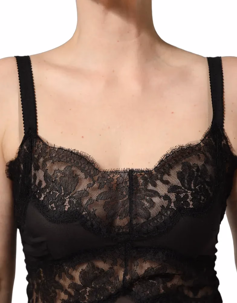 Dolce & Gabbana Black Silk Lace Slip Lingerie Chemise Sleepwear