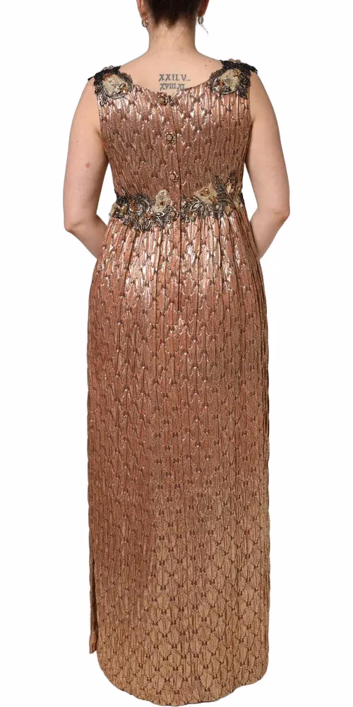 Dolce & Gabbana Brown Metallic Crystal Evening Gown Dress
