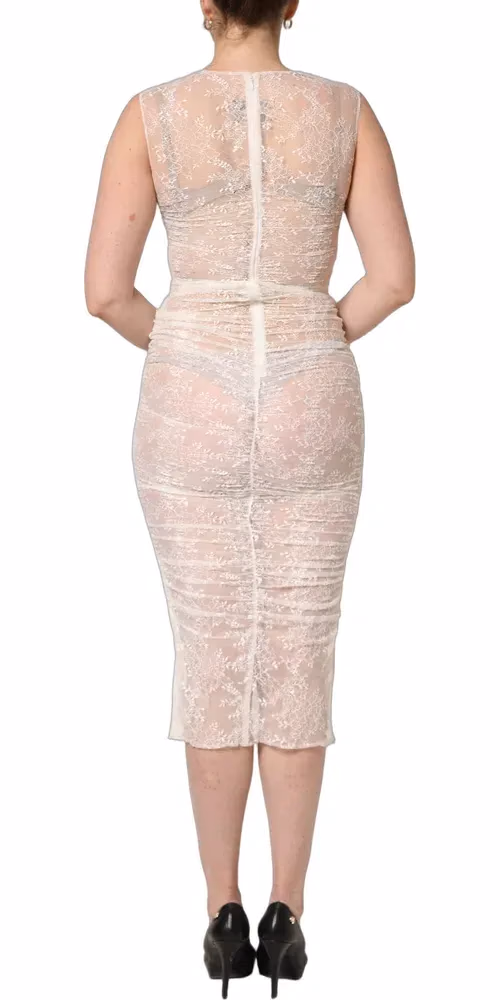 Dolce & Gabbana White Floral Lace Sheer Sleeveless Midi Dress