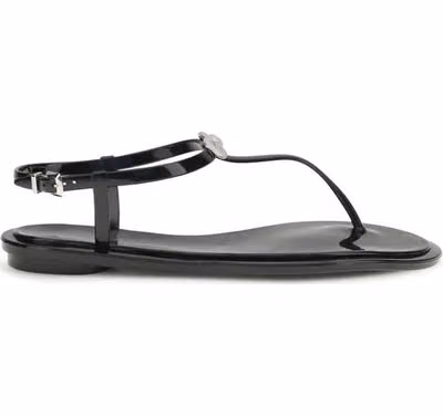 Black Rubber Flat Sandals