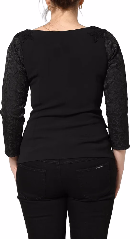 Dolce & Gabbana Black Button Fastening Lace Trimmed Blazer Jacket