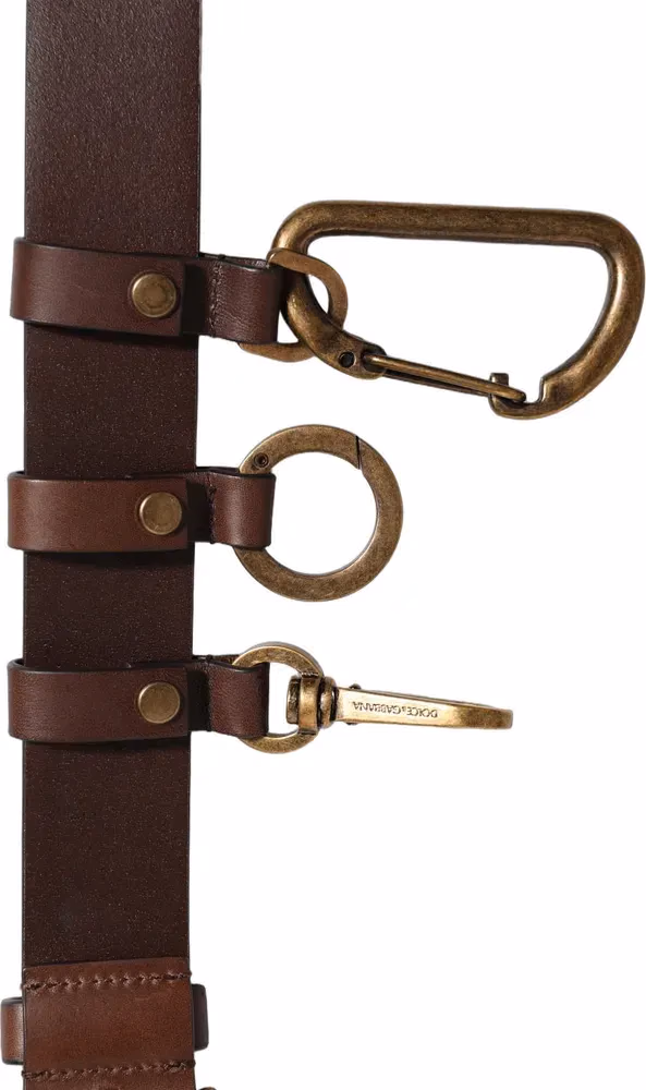 Dolce & Gabbana Brown Calfskin Leather Gold Metal Buckle Belt