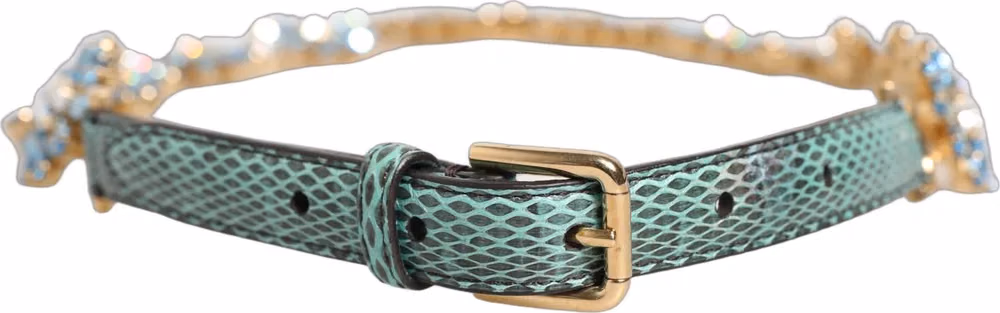 Dolce & Gabbana Green Leather Daisy Crystal Embellished Waist Belt