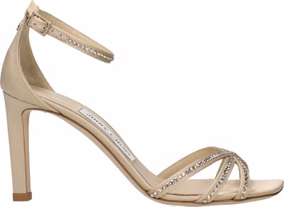 Beige Satin Stiletto Heel Sandals