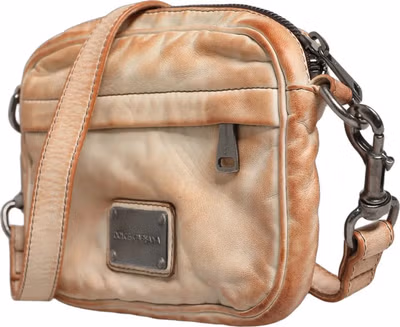 Beige Vintage Leather Logo Plaque Shoulder Borse Men Bag