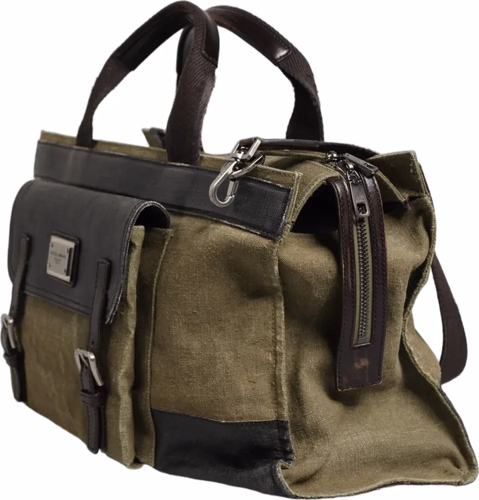 Dolce & Gabbana Military Green Two Tone Tote Duffel Shoulder Borse Bag