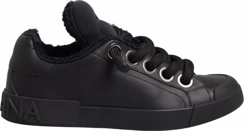Dolce & Gabbana Black Leather Low Top Portofino Sneakers Shoes