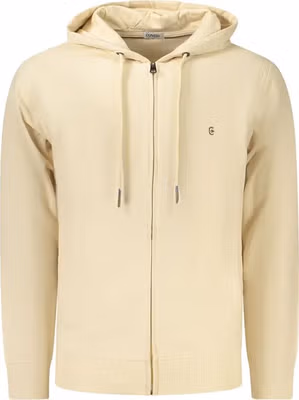 Beige Cotton Men Hoodie