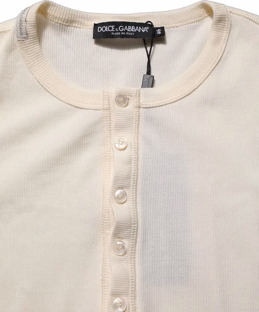 Dolce & Gabbana White Long Sleeves Henley Pullover Sweater